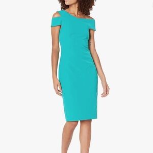 Ted Baker Yandal Asymmetric Bodycon Knee Length Teal Dress  Size 3